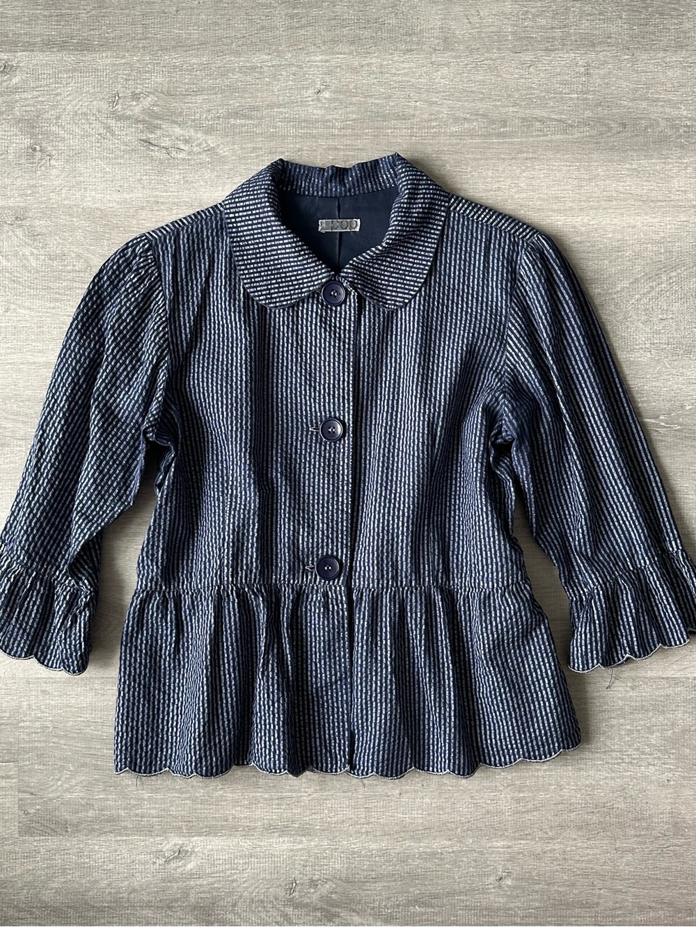 Y2K Pop Navy Textured Peplum Jacket 3/4 Sleeves Blazer